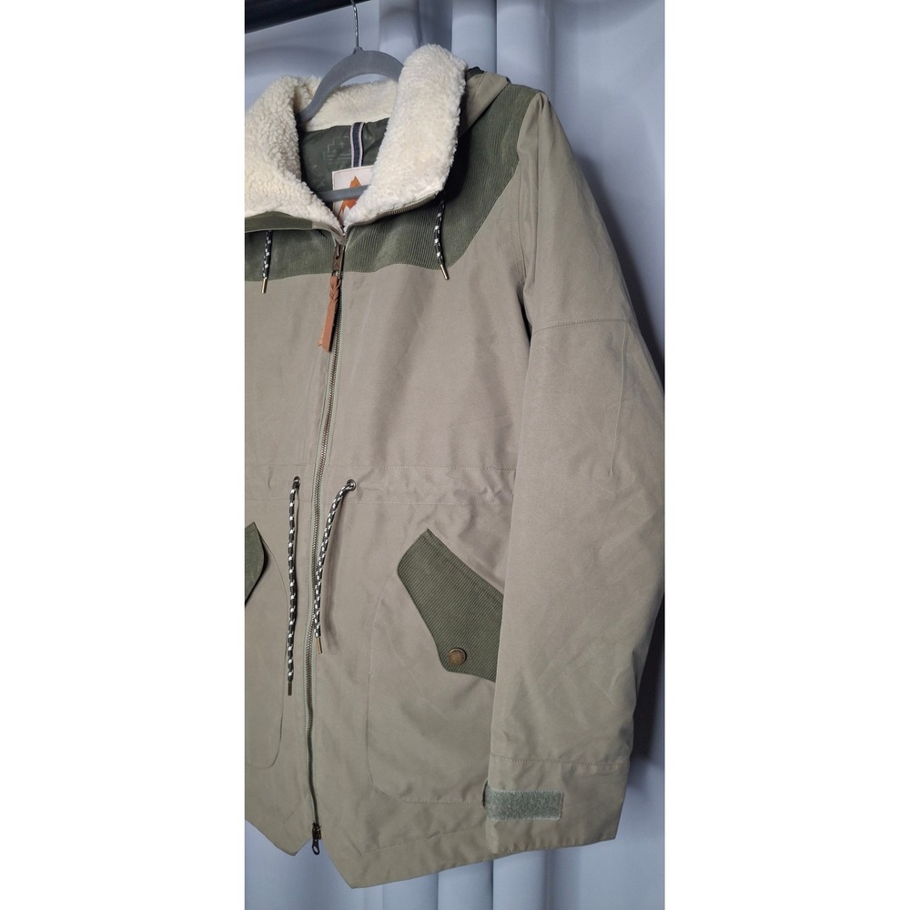 Burton Prowess DryRide Snowboard Jacket Women Khaki/Green/Tan Sherpa Hooded Coat - Picture 4 of 16